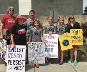 Bobby Monacella and her family at a protest